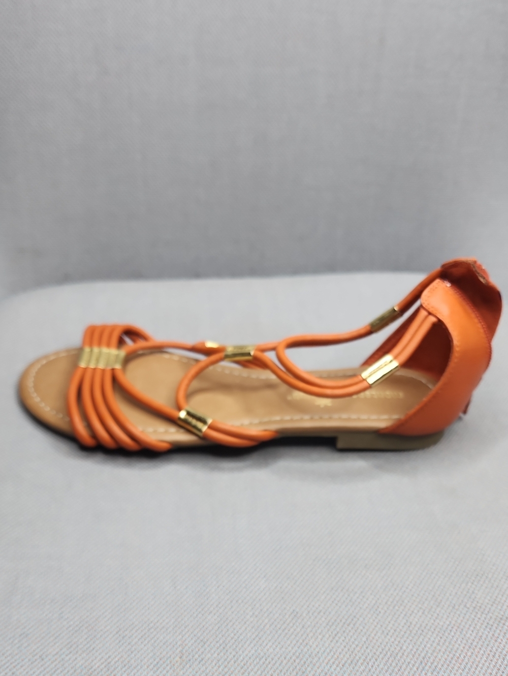 Montego Bay Club Orange Strappy Flat Sandal with Gold Accents